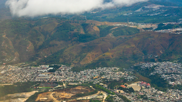 Guatemala City from airplane